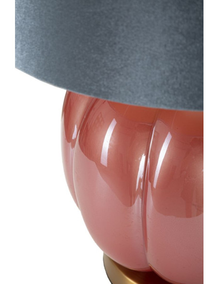 Lampe à poser moderne boule Hauteur 50 cm en Verre Rouge Tissu Bleu Métal Doré Helene 