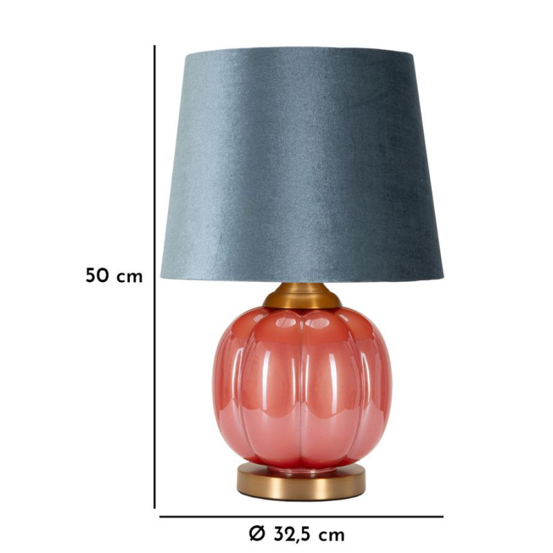 Lampe à poser moderne boule Hauteur 50 cm en Verre Rouge Tissu Bleu Métal Doré Helene 