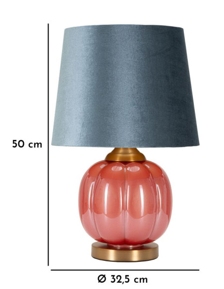 Lampe à poser moderne boule Hauteur 50 cm en Verre Rouge Tissu Bleu Métal Doré Helene 