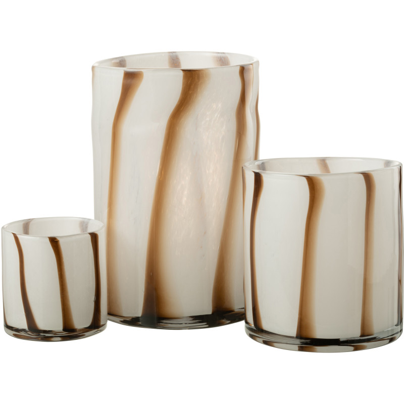 Vase large blanc rayé marron en verre 29 cm - 5