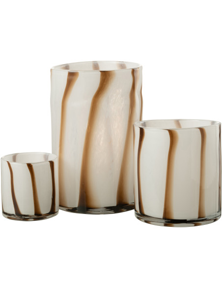 Vase large blanc rayé marron en verre 29 cm - 5