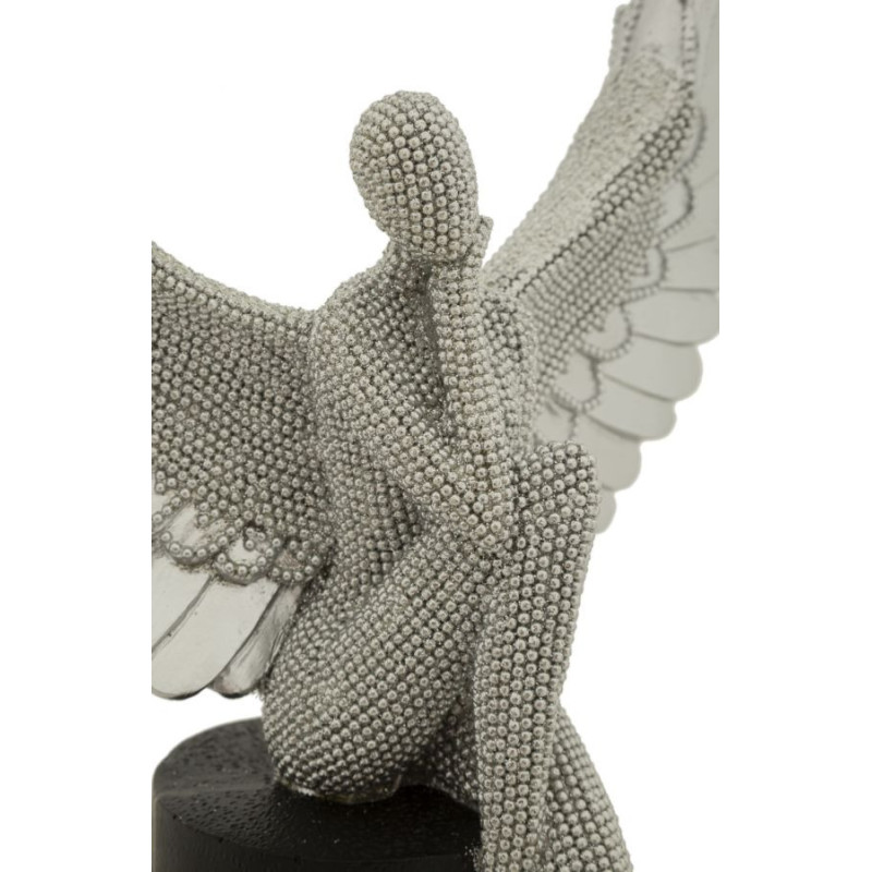Grande Statuette déco moderne Ange assis Hauteur 34 cm en Résine Argenté Brillant Noir Sparky 