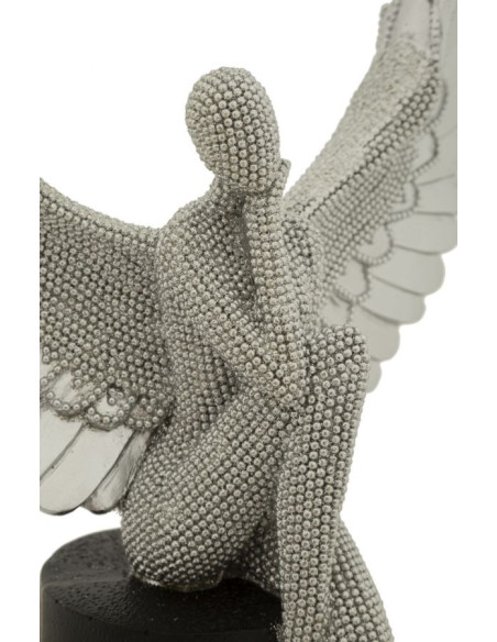 Grande Statuette déco moderne Ange assis Hauteur 34 cm en Résine Argenté Brillant Noir Sparky 