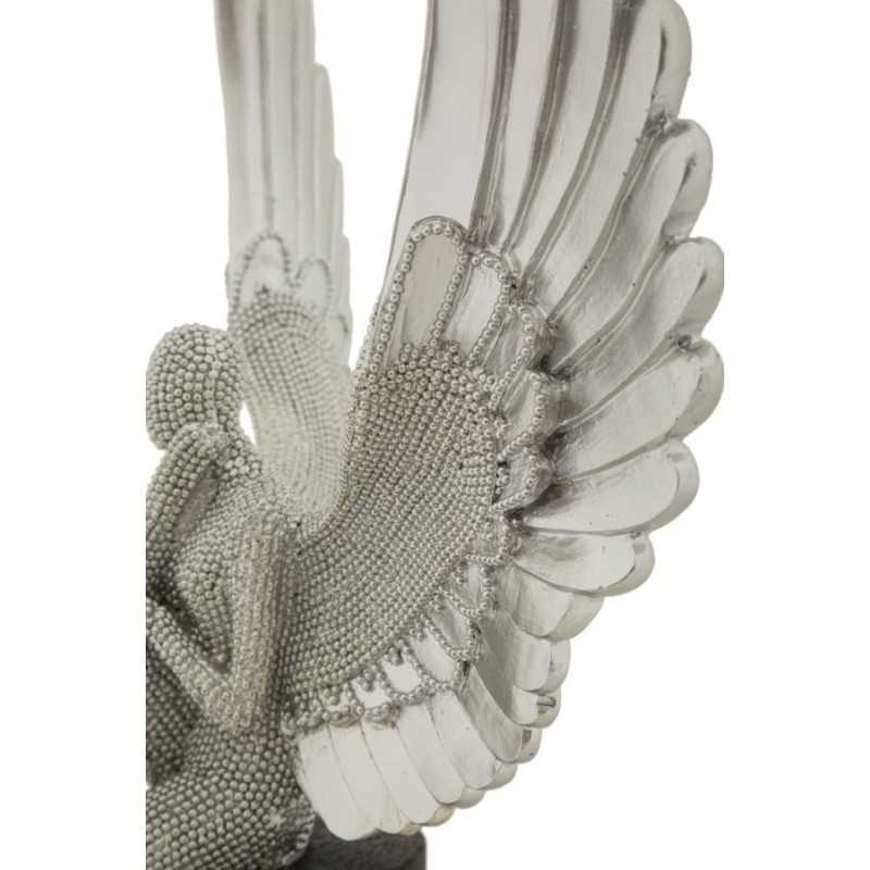 Grande Statuette déco moderne Ange assis Hauteur 34 cm en Résine Argenté Brillant Noir Sparky 