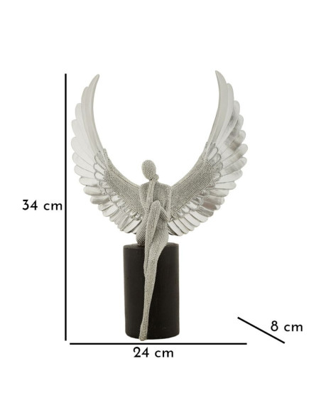 Grande Statuette déco moderne Ange assis Hauteur 34 cm en Résine Argenté Brillant Noir Sparky 
