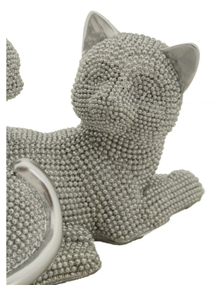 Statuette déco moderne Chatte avec chaton en Résine Argenté Brillant Sparky 