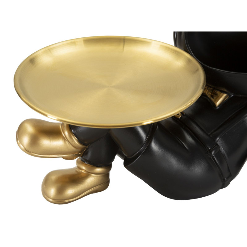 Statuette déco moderne Chien avec plateau 27 cm en Résine Noir Métal Doré Buddy 