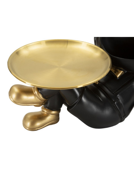 Statuette déco moderne Chien avec plateau 27 cm en Résine Noir Métal Doré Buddy 