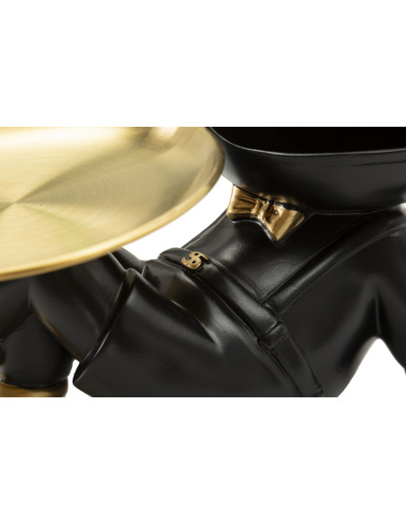 Statuette déco moderne Chien avec plateau 27 cm en Résine Noir Métal Doré Buddy 