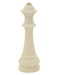 Statuette déco moderne Pièce d'échecs Reine Hauteur 36 cm en Résine Blanc Effet quartz Doré Scacchi 