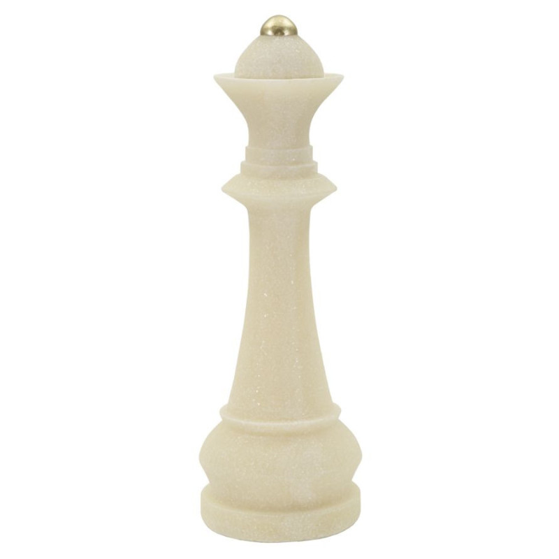Statuette déco moderne Pièce d'échecs Reine Hauteur 36 cm en Résine Blanc Effet quartz Doré Scacchi 