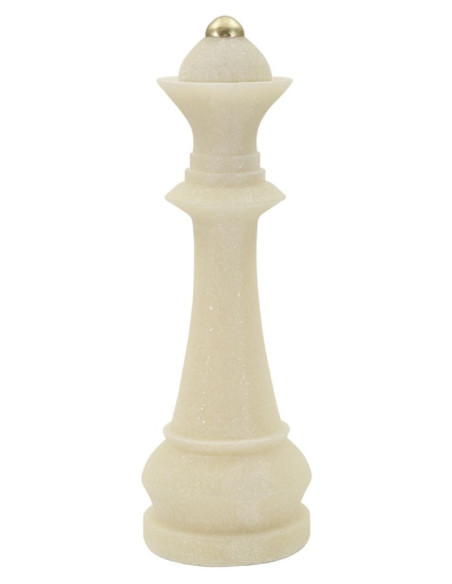 Statuette déco moderne Pièce d'échecs Reine Hauteur 36 cm en Résine Blanc Effet quartz Doré Scacchi 