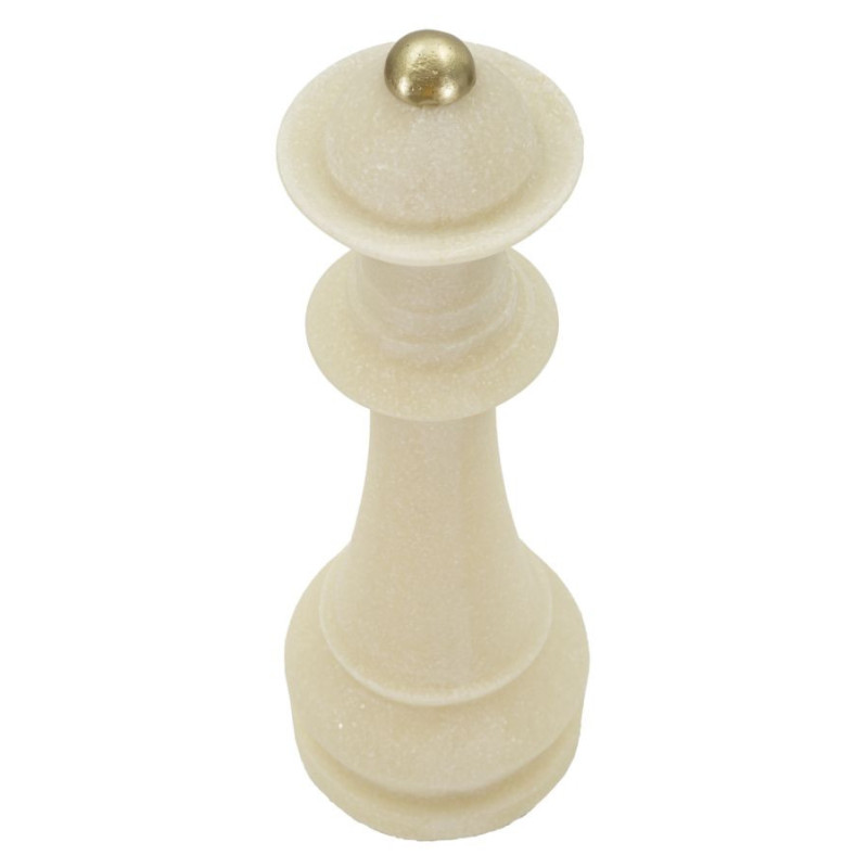 Statuette déco moderne Pièce d'échecs Reine Hauteur 36 cm en Résine Blanc Effet quartz Doré Scacchi 