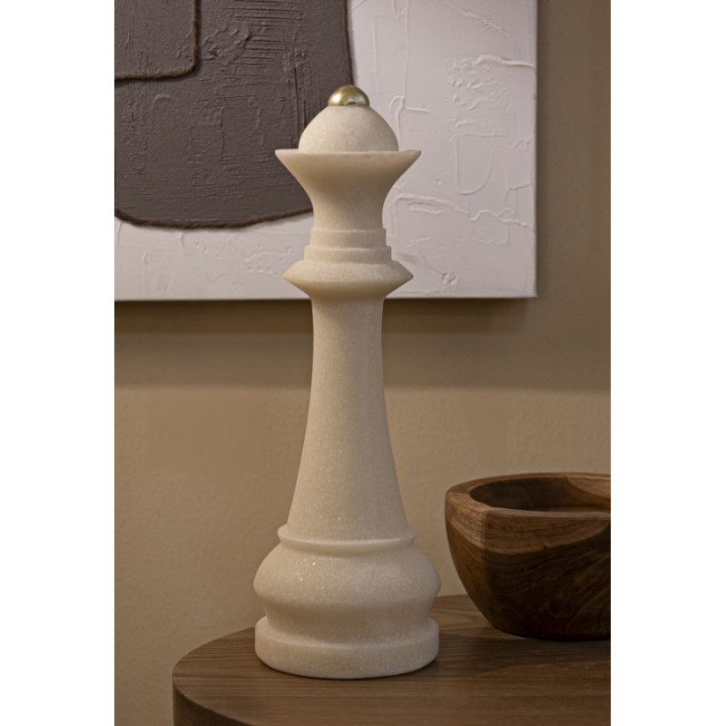 Statuette déco moderne Pièce d'échecs Reine Hauteur 36 cm en Résine Blanc Effet quartz Doré Scacchi 