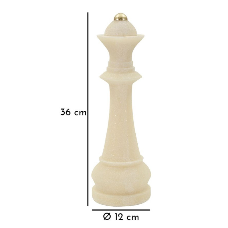 Statuette déco moderne Pièce d'échecs Reine Hauteur 36 cm en Résine Blanc Effet quartz Doré Scacchi 