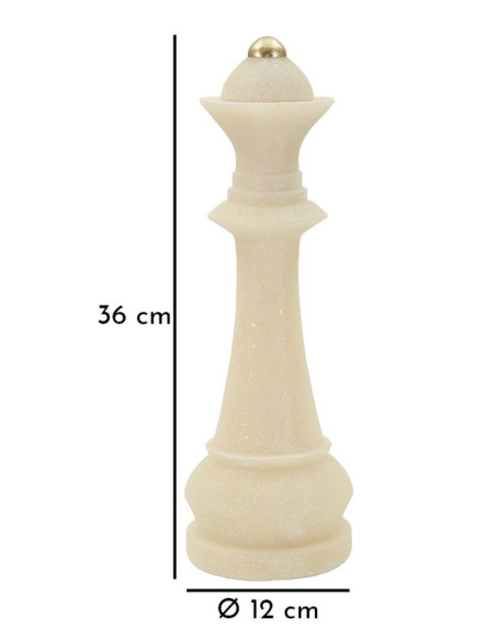 Statuette déco moderne Pièce d'échecs Reine Hauteur 36 cm en Résine Blanc Effet quartz Doré Scacchi 