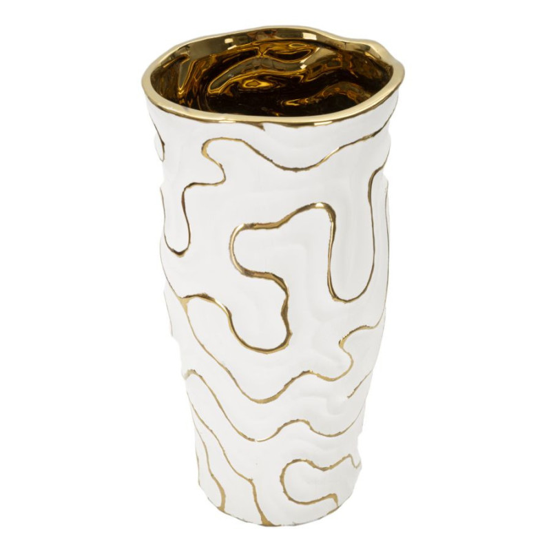 Grand Vase moderne chic Rond Hauteur 32 cm en Céramique Blanc Doré Adore 