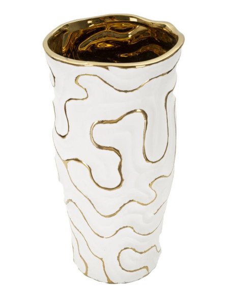 Grand Vase moderne chic Rond Hauteur 32 cm en Céramique Blanc Doré Adore 