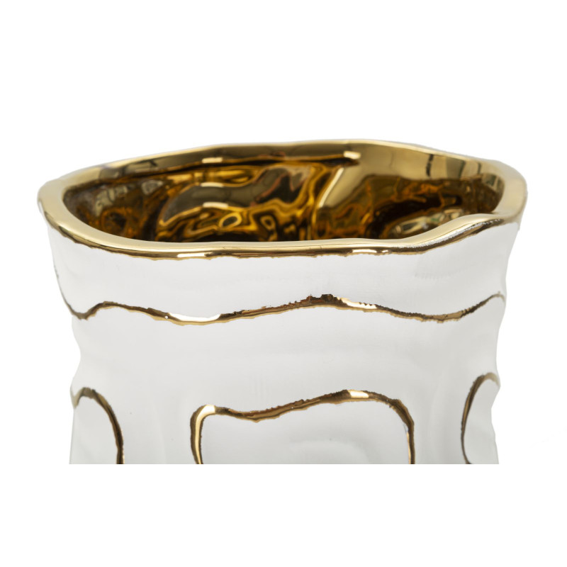 Grand Vase moderne chic Rond Hauteur 32 cm en Céramique Blanc Doré Adore 