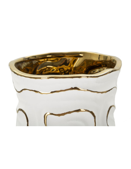 Grand Vase moderne chic Rond Hauteur 32 cm en Céramique Blanc Doré Adore 