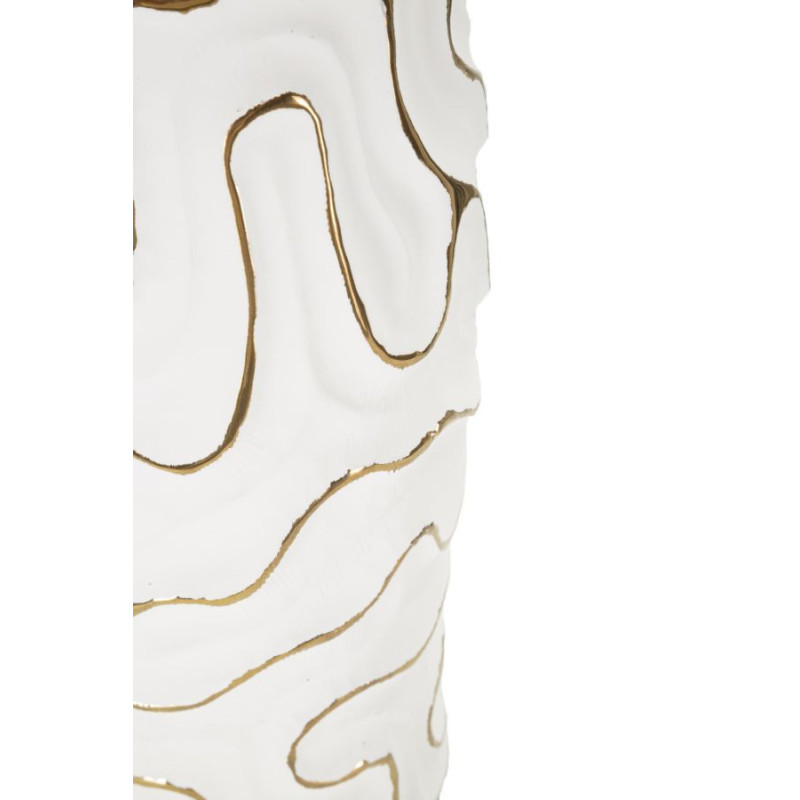 Grand Vase moderne chic Rond Hauteur 32 cm en Céramique Blanc Doré Adore 
