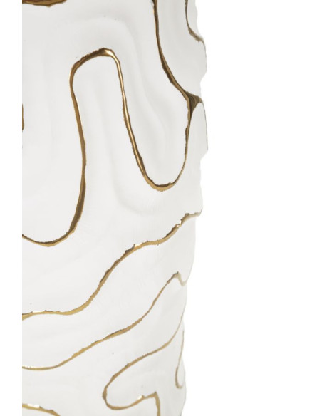 Grand Vase moderne chic Rond Hauteur 32 cm en Céramique Blanc Doré Adore 
