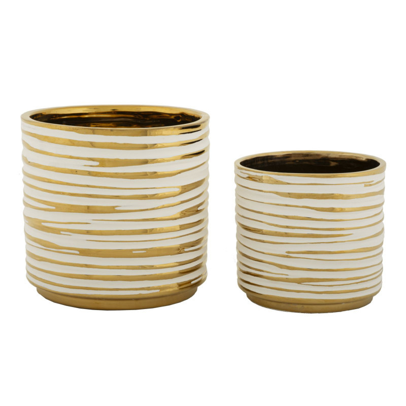 Cache-pot moderne Rond en Céramique Doré Blanc Blom (Lot de 2) 