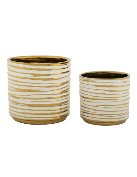 Cache-pot moderne Rond en Céramique Doré Blanc Blom (Lot de 2) 