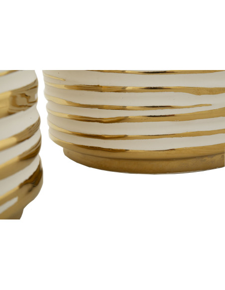 Cache-pot moderne Rond en Céramique Doré Blanc Blom (Lot de 2) 