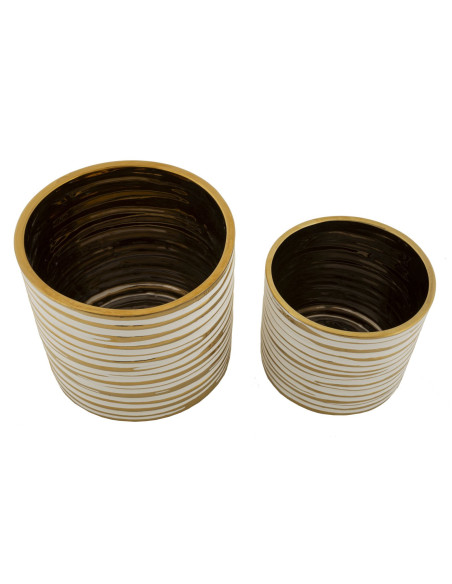 Cache-pot moderne Rond en Céramique Doré Blanc Blom (Lot de 2) 