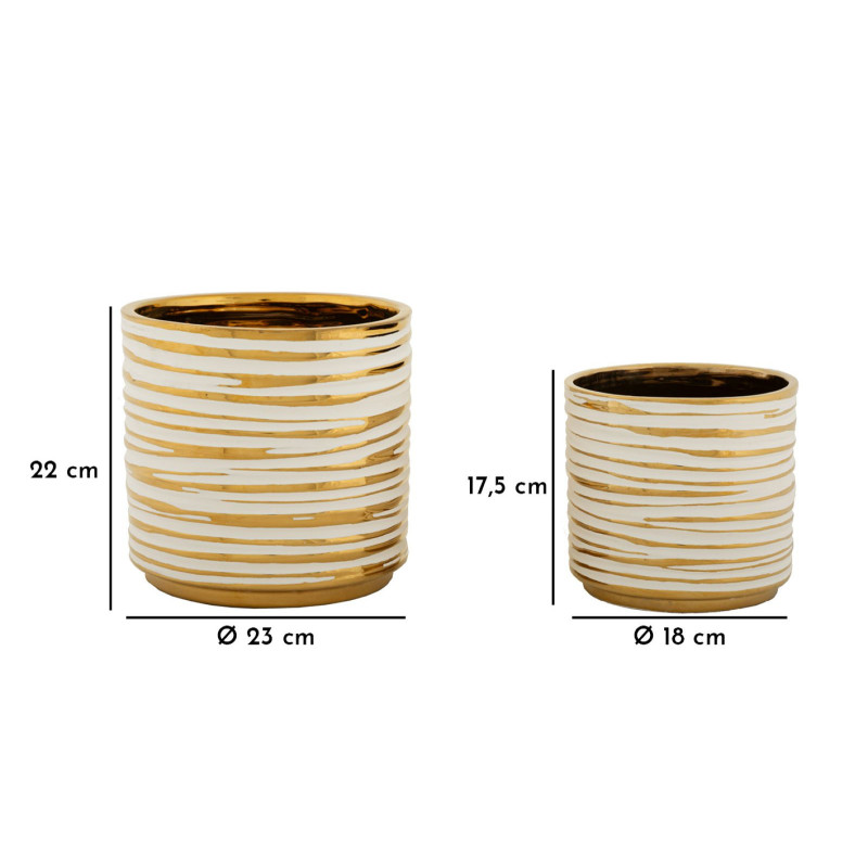 Cache-pot moderne Rond en Céramique Doré Blanc Blom (Lot de 2) 