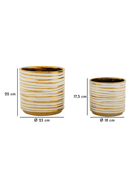 Cache-pot moderne Rond en Céramique Doré Blanc Blom (Lot de 2) 