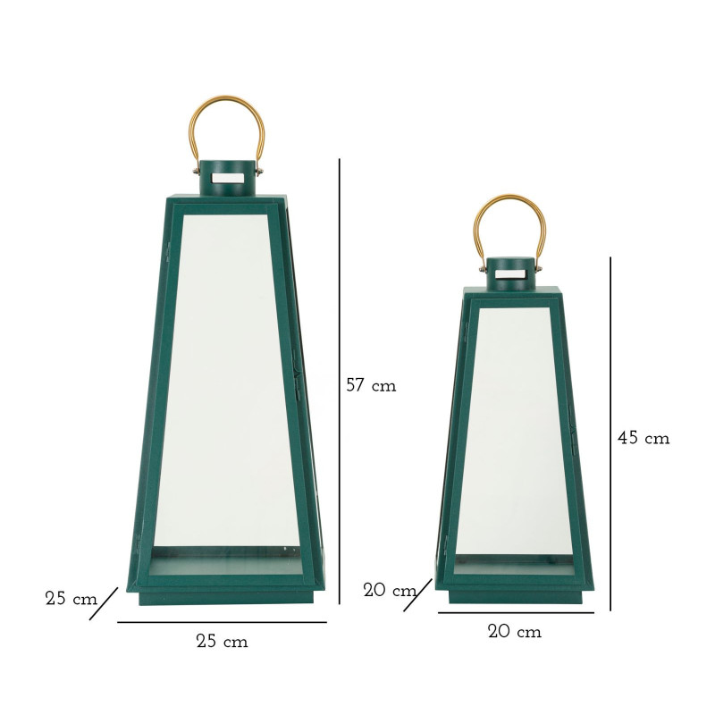 Lanterne à bougie moderne en Métal Vert Doré Verre Transparent Grent (Lot de 2) 