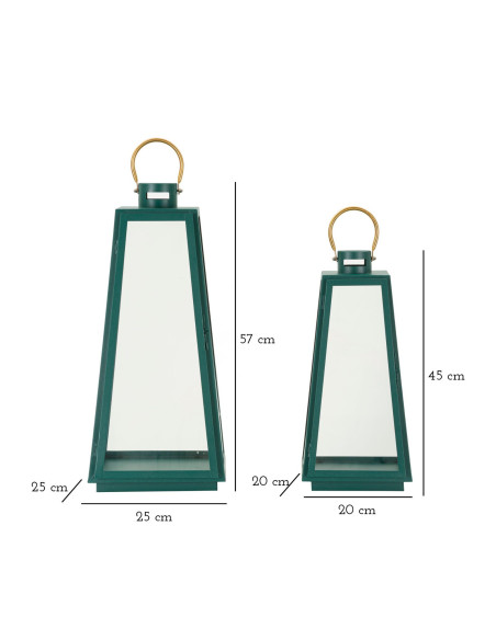 Lanterne à bougie moderne en Métal Vert Doré Verre Transparent Grent (Lot de 2) 
