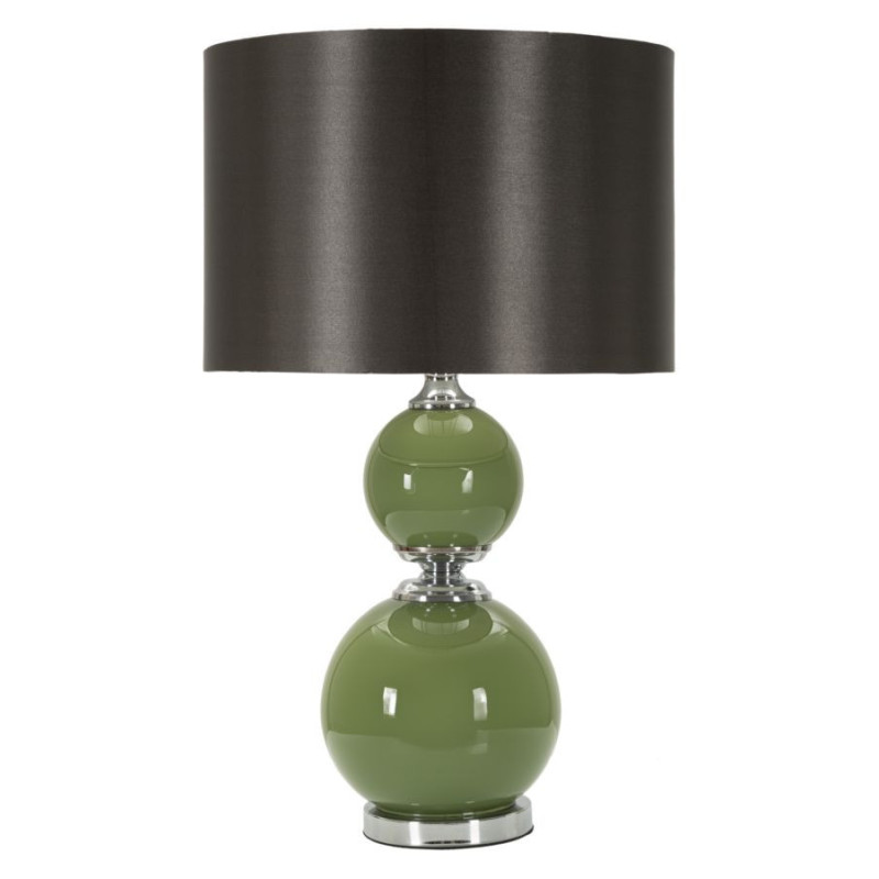 Grande Lampe à poser moderne chic Hauteur 61 cm en Verre Vert Tissu Marron Métal Argenté Eva 