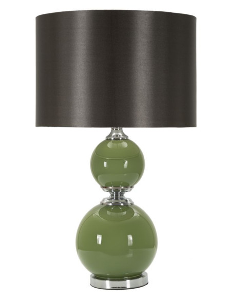 Grande Lampe à poser moderne chic Hauteur 61 cm en Verre Vert Tissu Marron Métal Argenté Eva 