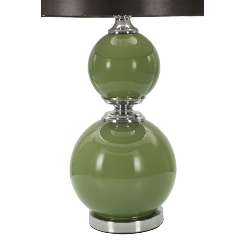 Grande Lampe à poser moderne chic Hauteur 61 cm en Verre Vert Tissu Marron Métal Argenté Eva 