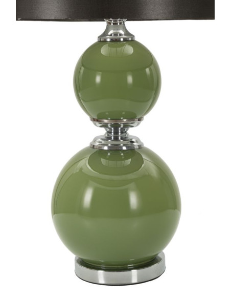 Grande Lampe à poser moderne chic Hauteur 61 cm en Verre Vert Tissu Marron Métal Argenté Eva 