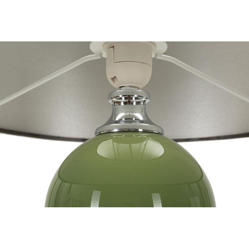 Grande Lampe à poser moderne chic Hauteur 61 cm en Verre Vert Tissu Marron Métal Argenté Eva 