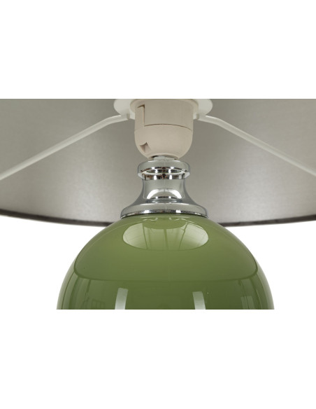 Grande Lampe à poser moderne chic Hauteur 61 cm en Verre Vert Tissu Marron Métal Argenté Eva 