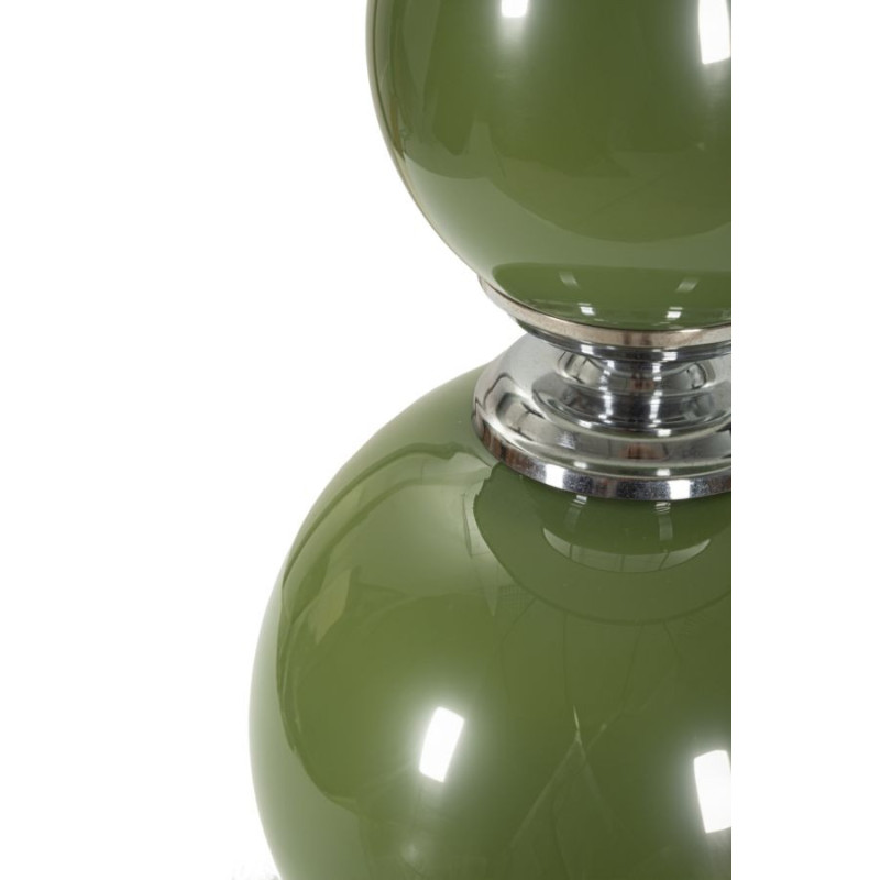 Grande Lampe à poser moderne chic Hauteur 61 cm en Verre Vert Tissu Marron Métal Argenté Eva 
