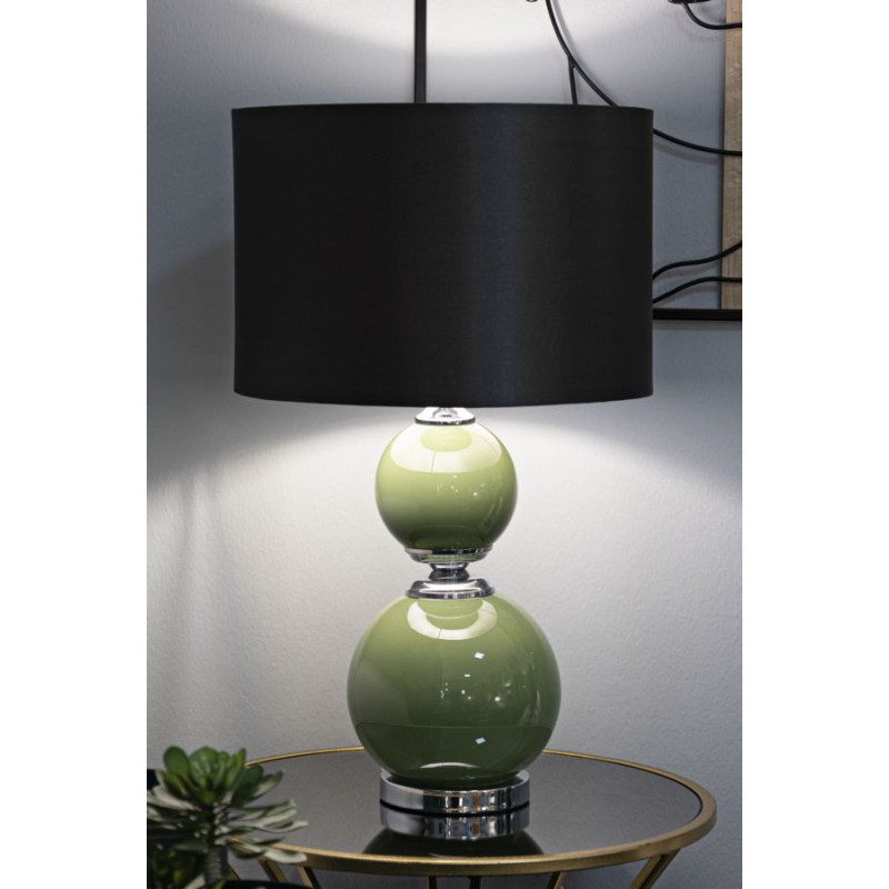 Grande Lampe à poser moderne chic Hauteur 61 cm en Verre Vert Tissu Marron Métal Argenté Eva 