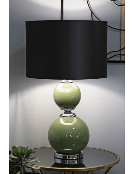 Grande Lampe à poser moderne chic Hauteur 61 cm en Verre Vert Tissu Marron Métal Argenté Eva 