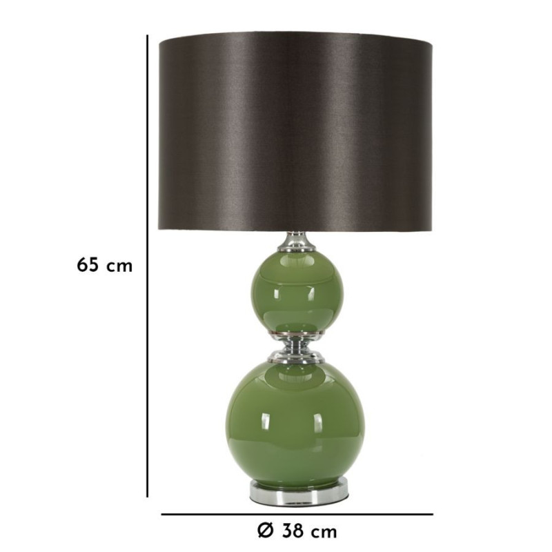 Grande Lampe à poser moderne chic Hauteur 61 cm en Verre Vert Tissu Marron Métal Argenté Eva 