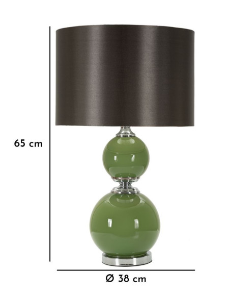 Grande Lampe à poser moderne chic Hauteur 61 cm en Verre Vert Tissu Marron Métal Argenté Eva 