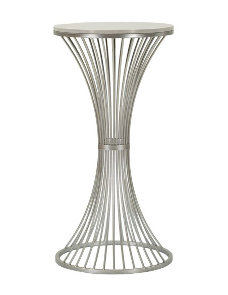 Sellette haute moderne Ronde Hauteur 79 cm en Marbre Blanc Métal Argenté Funnel 