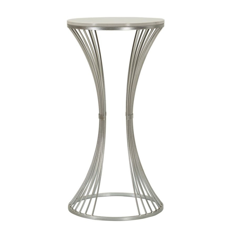 Sellette haute moderne Ronde Hauteur 79 cm en Marbre Blanc Métal Argenté Funnel 