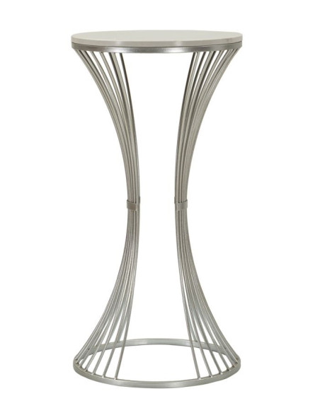 Sellette haute moderne Ronde Hauteur 79 cm en Marbre Blanc Métal Argenté Funnel 