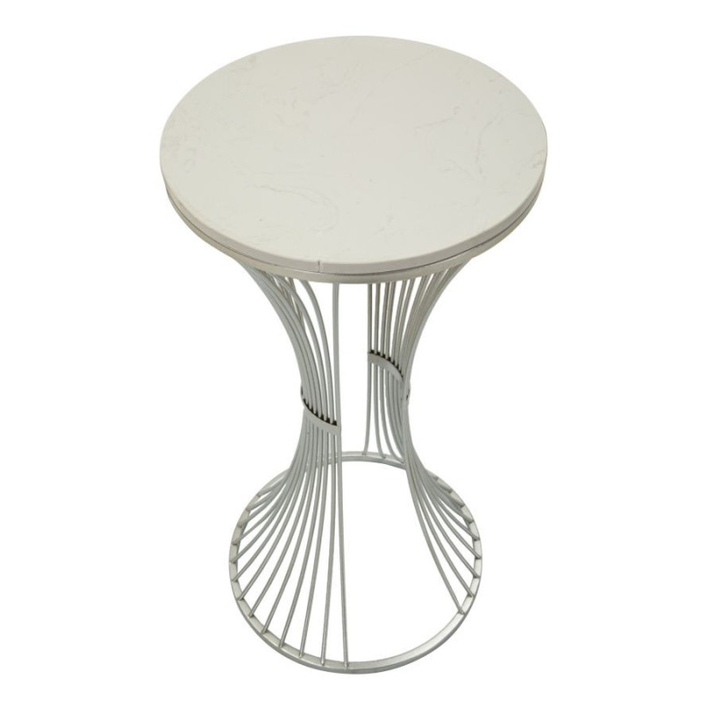 Sellette haute moderne Ronde Hauteur 79 cm en Marbre Blanc Métal Argenté Funnel 