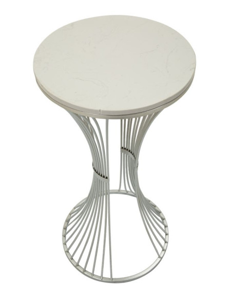 Sellette haute moderne Ronde Hauteur 79 cm en Marbre Blanc Métal Argenté Funnel 